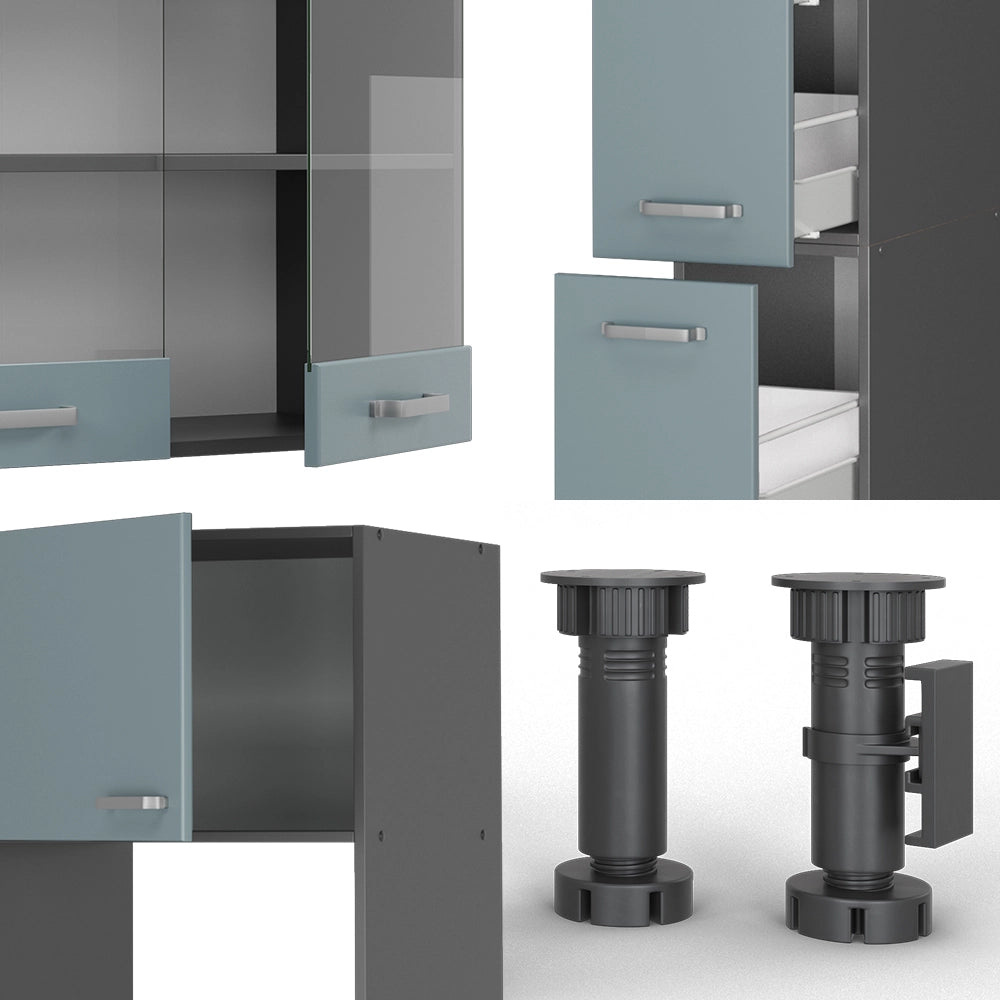 Vicco Cucina componibile Blu-grigio/antracite 350 cm con armadio alto, PL Marmo