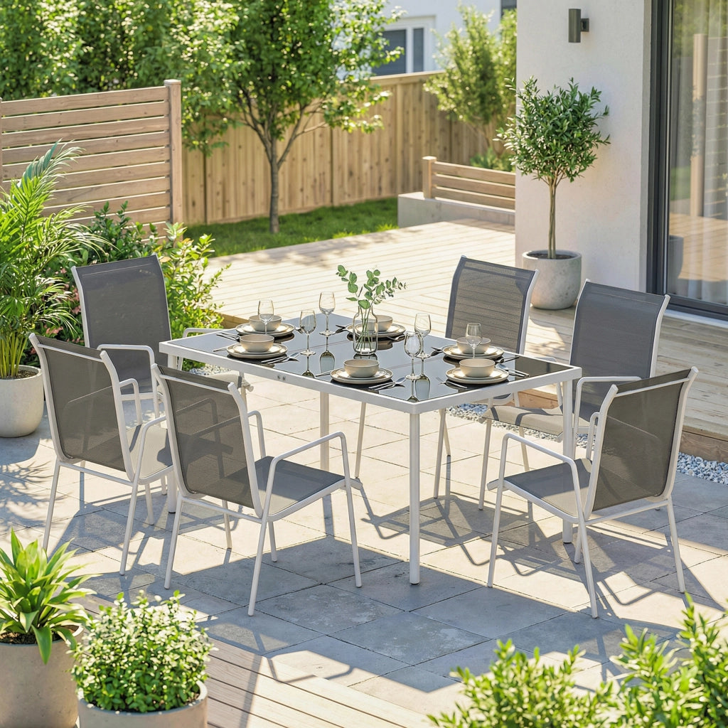 Set Tavolo e Sedie da Giardino con Vetro Temperato ¨C zephmum ¨C Grigio 6 Pezzi Pieghevoli