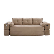Divano letto modulare 3 posti con tasche laterali e portabicchieri in corda khaki 232×98×80cm
