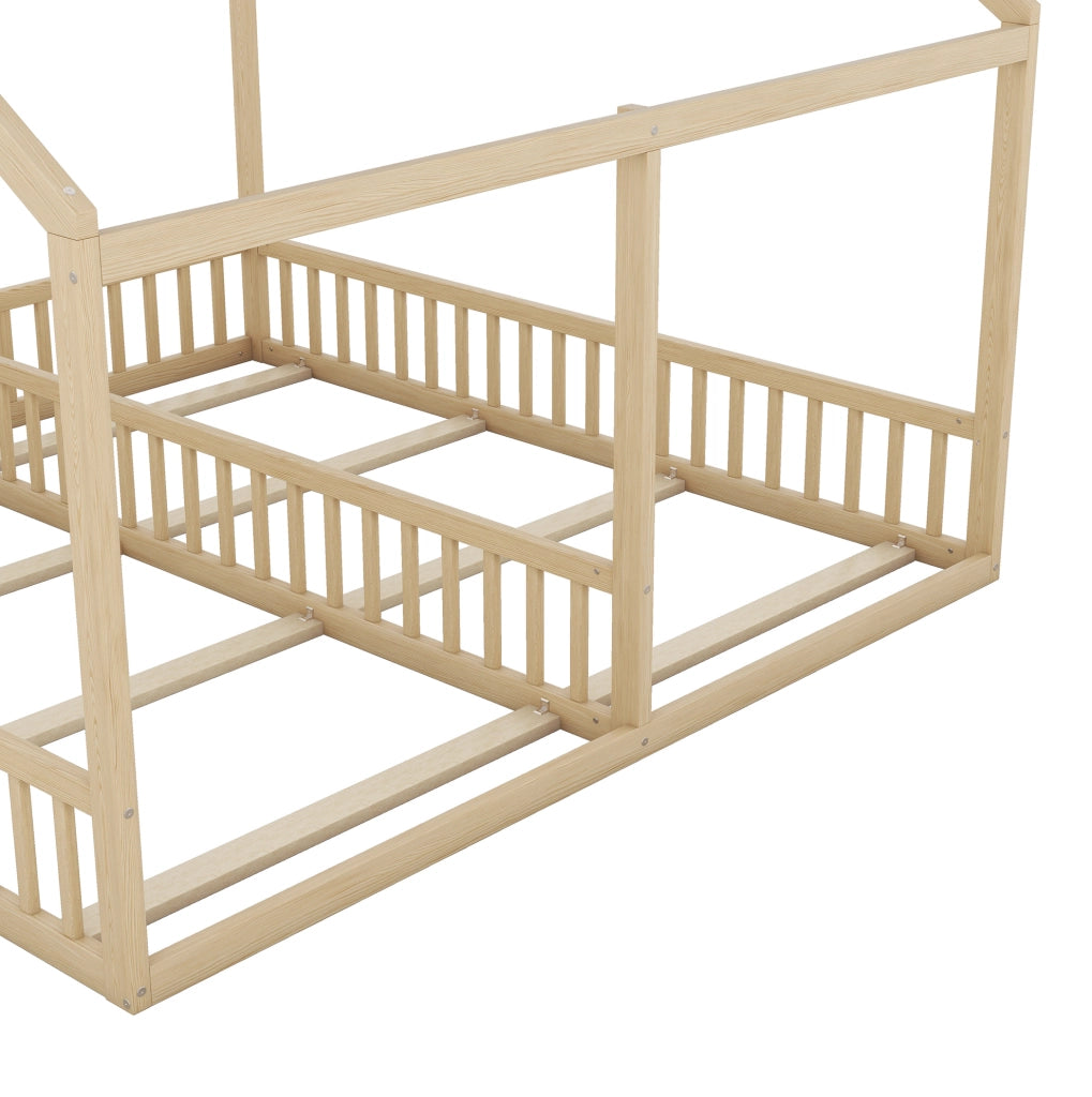 Letto a casetta 90x200 cm 2 in 1; con sponde; pino e MDF; colore naturale
