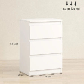 COMODINO Set da 2 pezzi con 3 cassetti 40x30x59,5 cm Bianco MDF