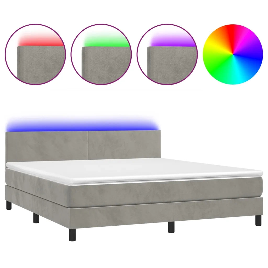 Letto a Molle con Materasso e LED Grigio Chiaro 180x200 cm Velluto 3134297