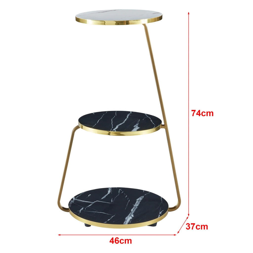 Tavolino laterale a 3 ripiani 74 x 46 x 37 cm marmo nero / marmo bianco / oro 03_0008649