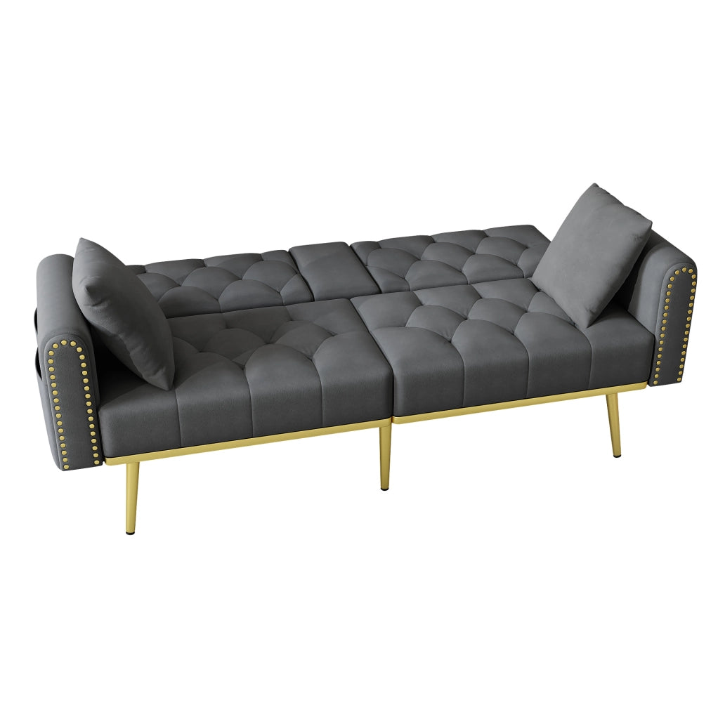Divano letto 175x80x73.5 cm con schienale regolabile a 3 angoli in velluto grigio