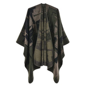 Nuovo scialle/mantella in jacquard di cashmere alla moda con spacchi, spesso e ampio, da donna.
