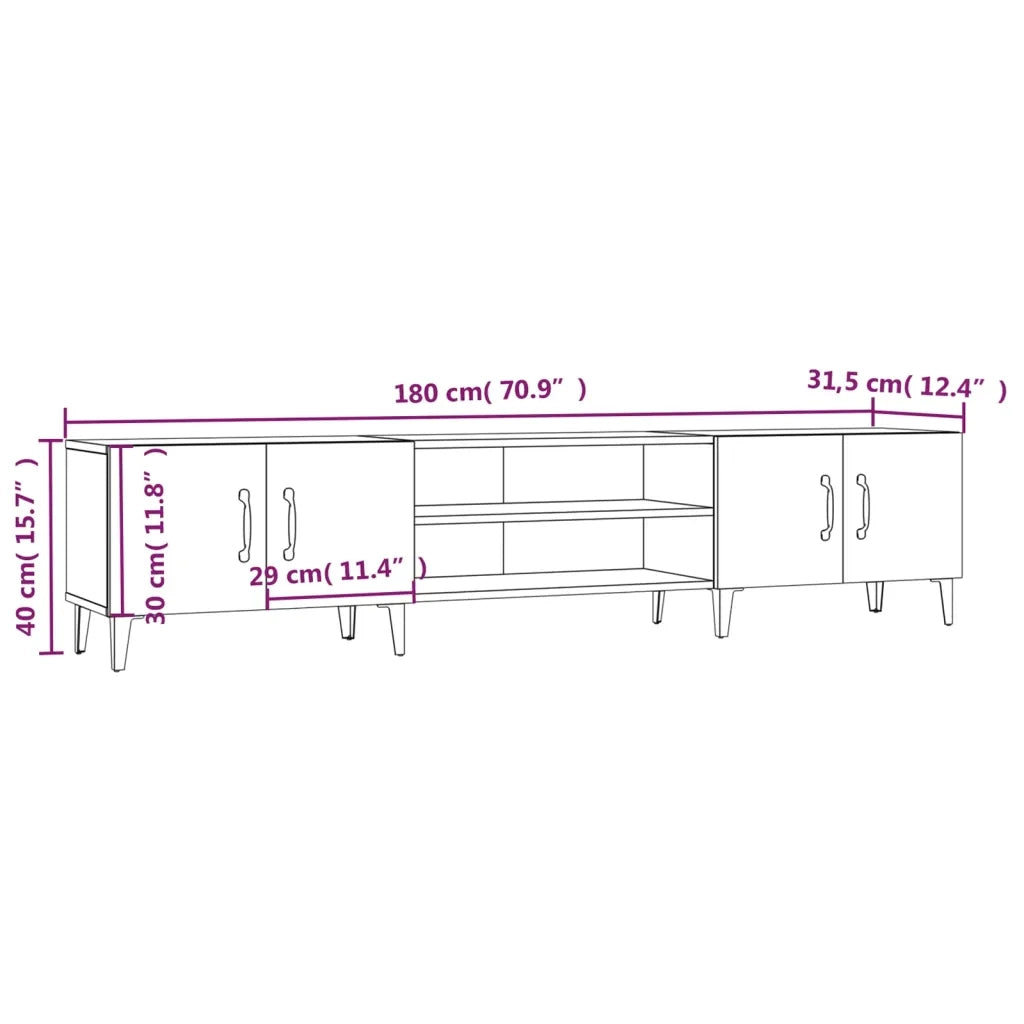 Mobile TV Bianco 180x31,5x40 cm in Legno Massello di Argilla 816264