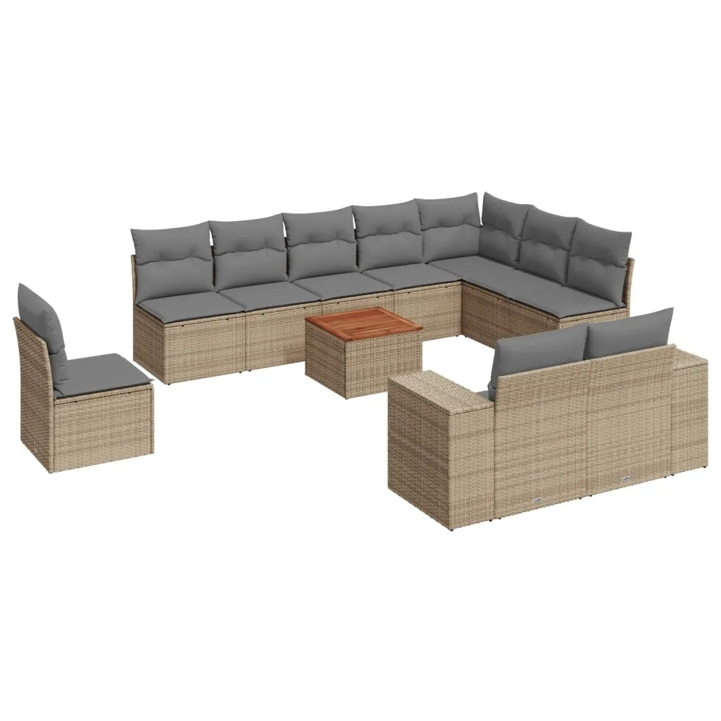 Set Divani da Giardino 11 pz con Cuscini Beige in Polyrattan