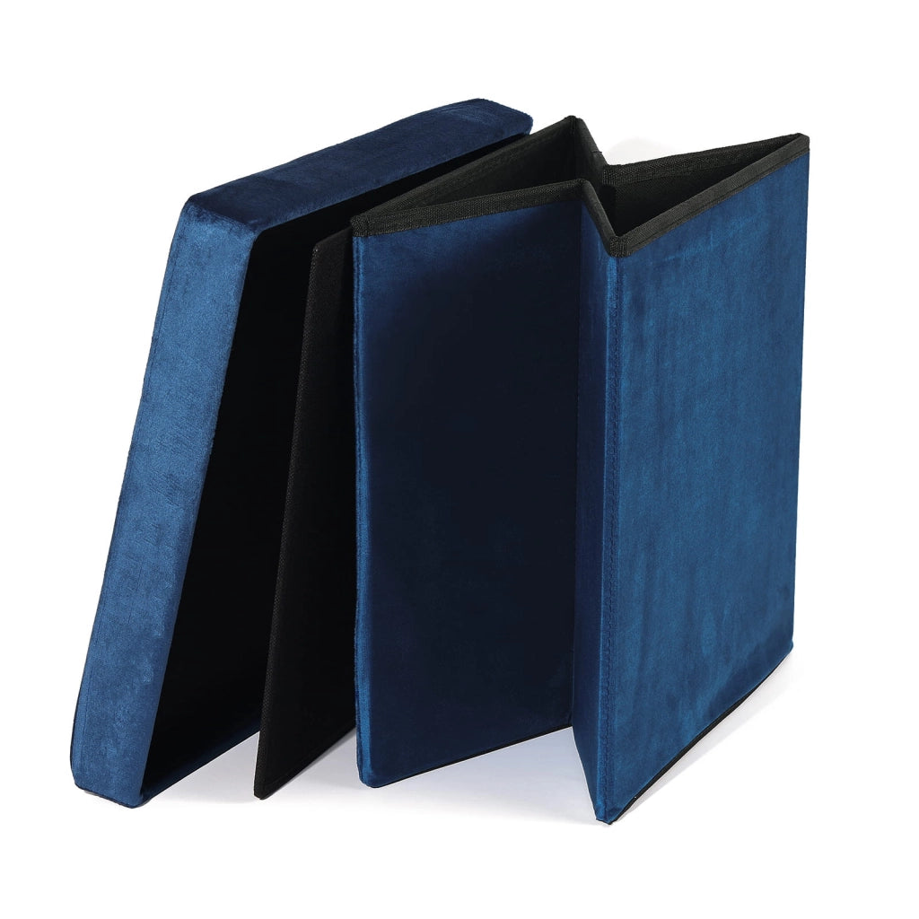 Pouf pieghevole VALORA con contenitore - Velluto blu navy, L 15473
