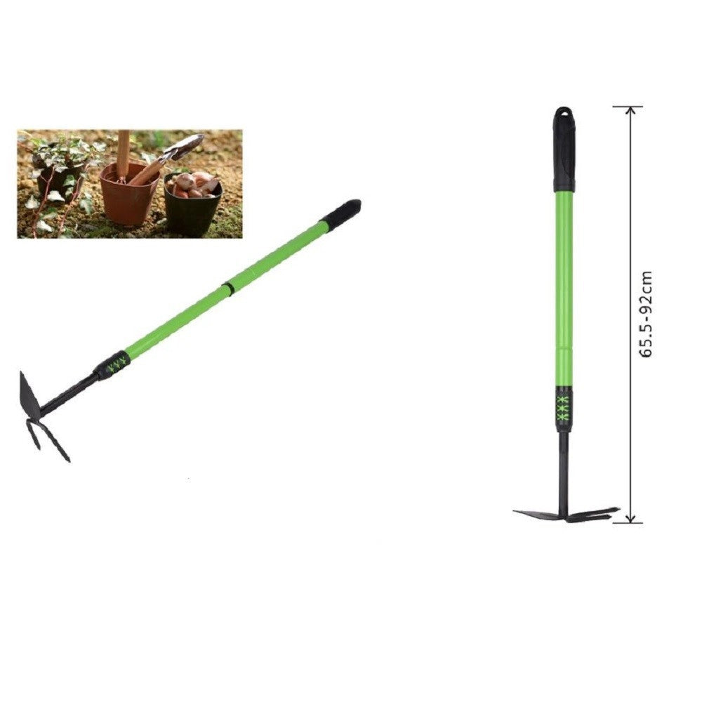 Trade Shop - Rastrello A Punta Con Bidente Manico Allungabile Attrezzo Giardino 65.5-92cm 90074 -
