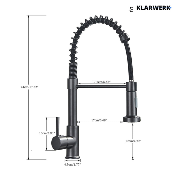 Bernd | Rubinetto cucina gastronomia con molla grigio titanio | flessibile in acciaio inossidabile |miscelatore ruotato di 360°Alta pressione 2 porte