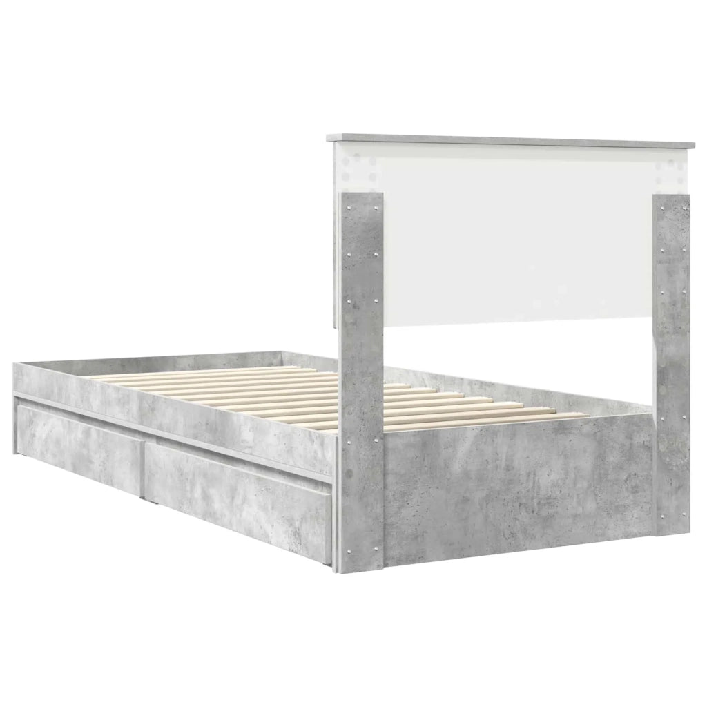 Letto con Contenitore con testiera Grigio cemento 90 x 190 cm