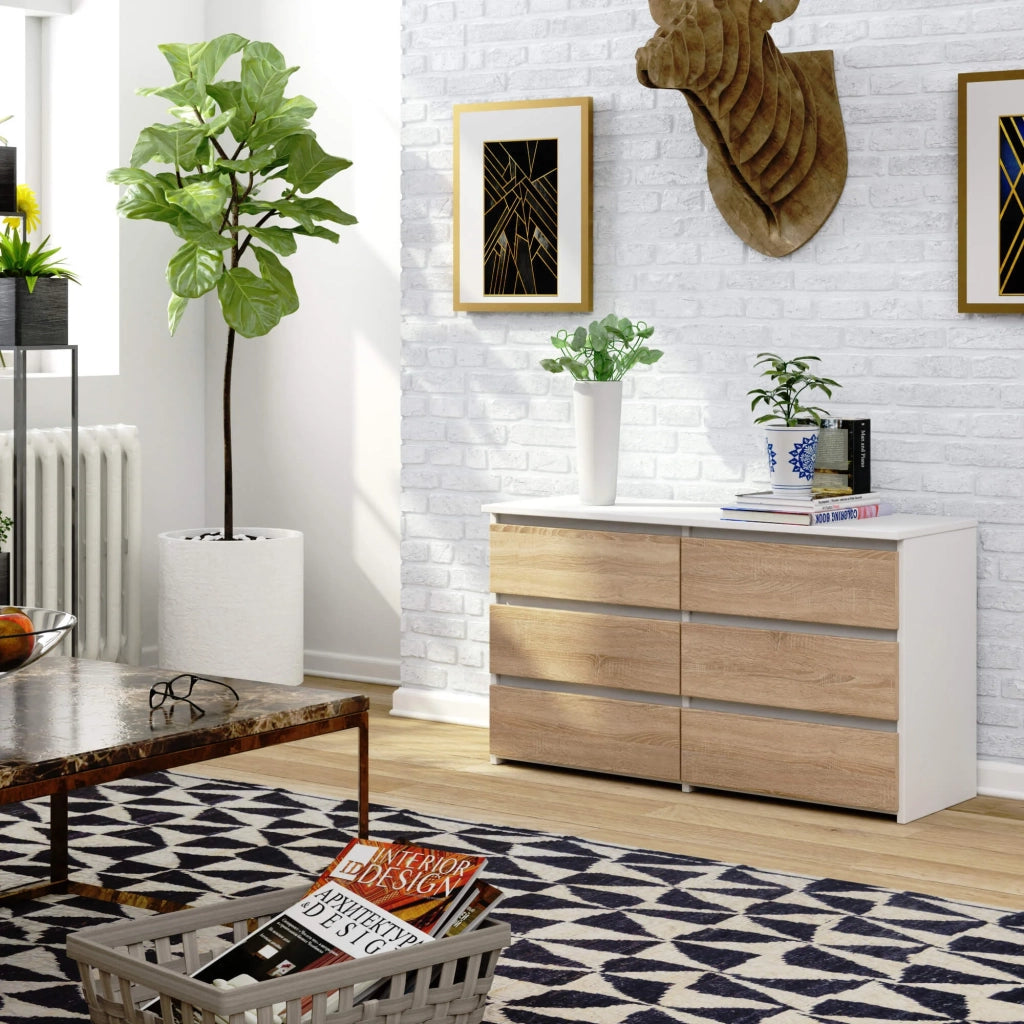 Cassettiera CL100 compatta AKORD Bianca 100 cm 6 cassetti inserto frontale Sonoma Quercia 100x35x57 cm
