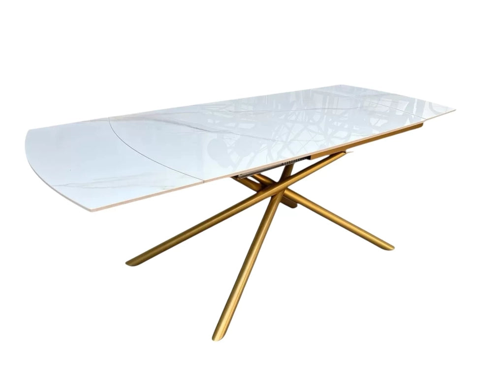 Tavolo moderno allungabile piano ceramica effetto marmo gambe oro 130x90x78 - Mobili 2G