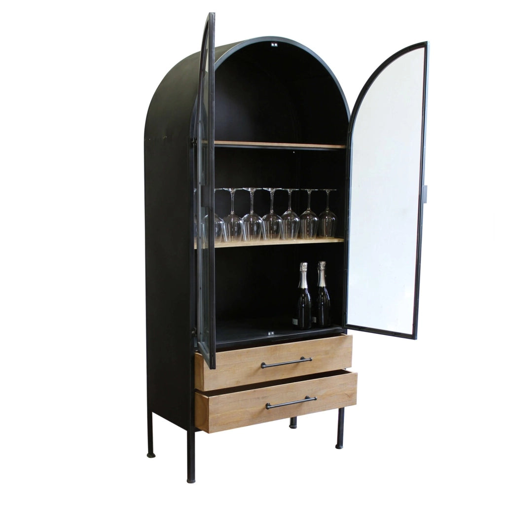 Vetrina Industrial con due cassetti in Acciaio Legno cm 180x64x82 - HAND