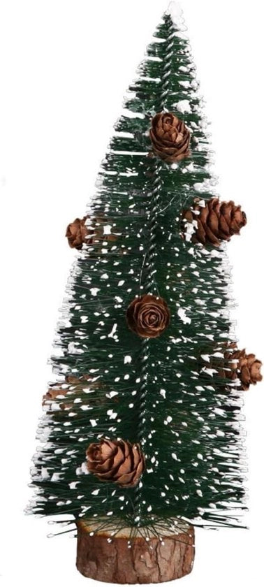 Albero di Natale Artificiale Piccolo di Pino con Base in Legno (30cm) con Neve
