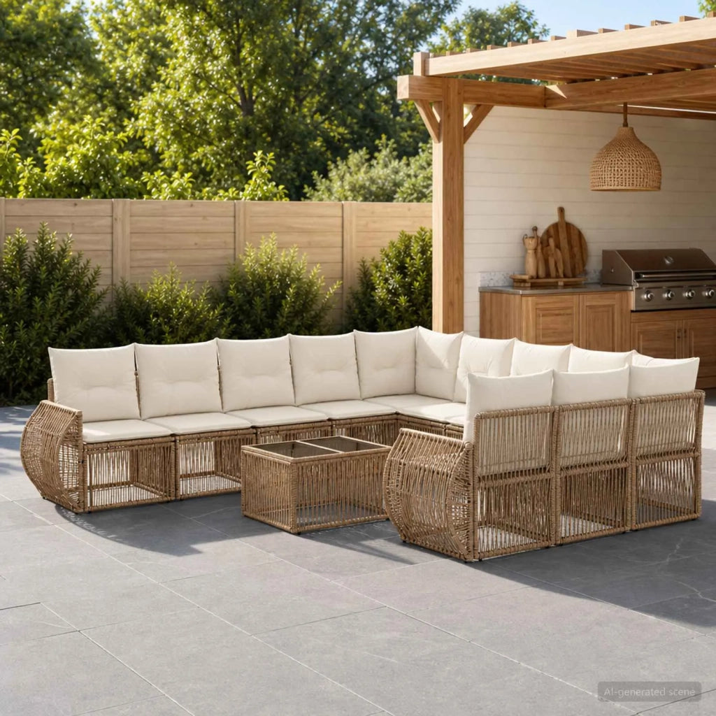 Set Divano da Giardino 12 pz Beige e Bianco Crema polyrattan 3435561