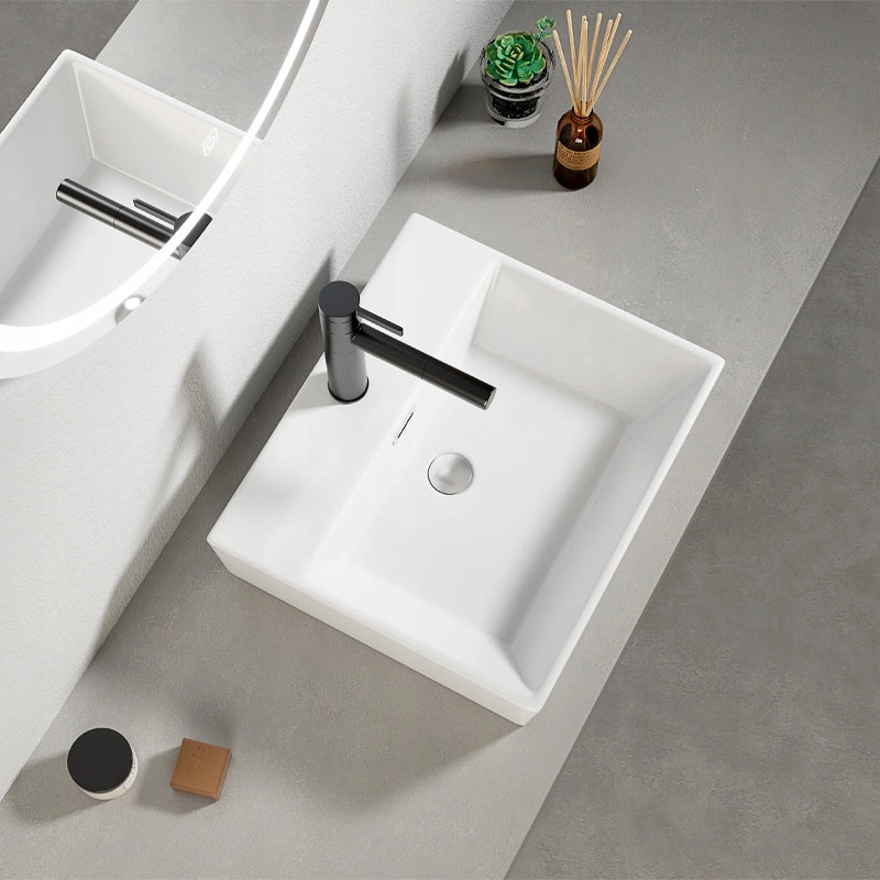 LAVABO IN CERAMICA DA APPOGGIO BIANCO RETTANGOLARE GRANDE 41 x 36 CM