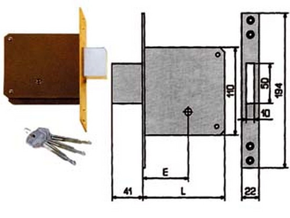 1pz serratura da infilare 1300k - mm.70 cod:ferx.fer351447
