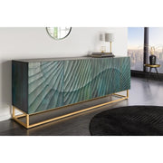 Buffet LUMBER 180 cm – Legno scolpito turchese e dorato, stile design contemporaneo