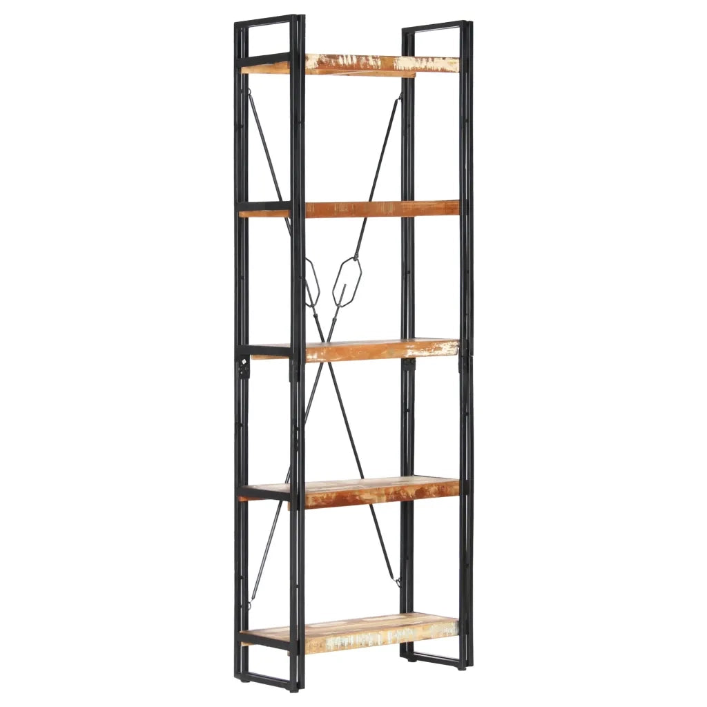 Libreria a 5 Ripiani-Scaffale per Libri-Mobile di Stoccaggio 60x30x180 cm in Massello di Recupero