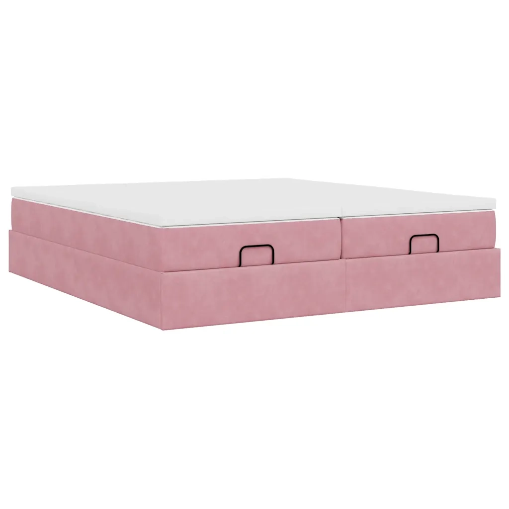 Struttura Letto Pouf con Materassi Rosa 180x200 cm Velluto