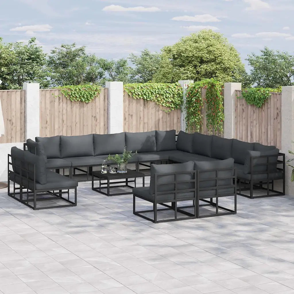 vidaXL Set Divano da Giardino con cuscino 14 pcs Nero Alluminio
