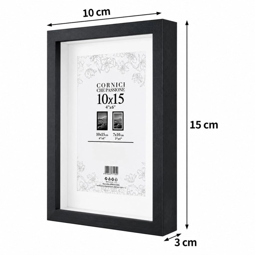 Cornice Portafoto Legno Nero Con Passepartout Disponibile in 10x15, 13x18, 20x30, 30x40 10 x 15 cm
