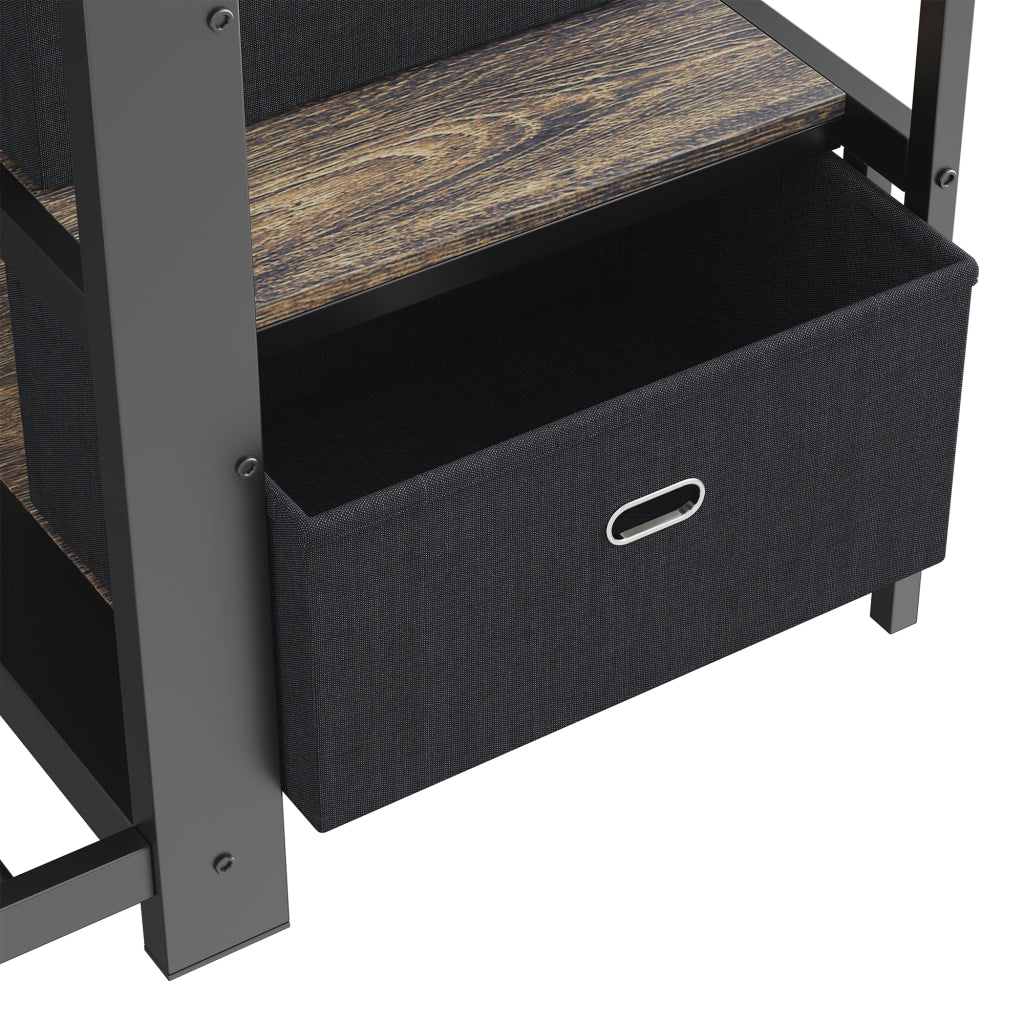 Letto a castello 90x200 cm con scala contenitore; LED e prese in MDF e metallo nero