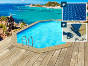 Piscina in legno " Cancun " - 6,53 x 4,41 x 1,45 m + Copertura a bolle 180 µ - Copertura invernale 280 g/m².