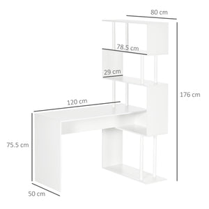 Scrivania Angolare da Ufficio 120x80x176 cm con Libreria in Truciolato Bianco