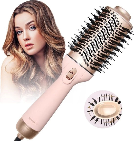 Frittio 4 in 1 - Pennello per asciugare - Pennello per aria calda - Pennello per asciugare - Pennello per creare volume - Pennello per aria calda - 1200 Watt - Rosa - 3 Temperatura - Adatto a tutti i tipi di capelli