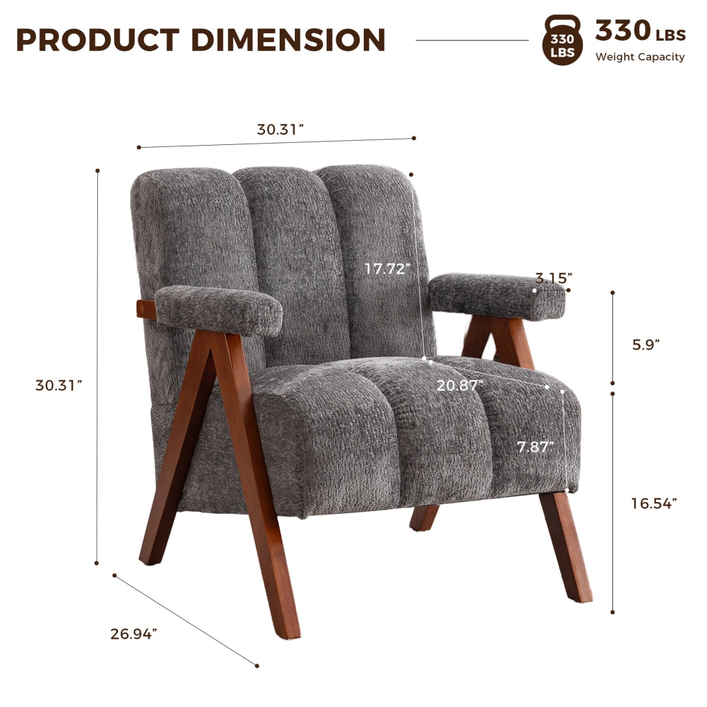 Poltrona in bouclé con struttura in legno massello di quercia, stile moderno, gialla