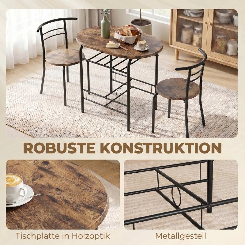 TAVOLO da pranzo Set da 3 pezzi 80x52x76 cm Marrone rustico con 2 sedie