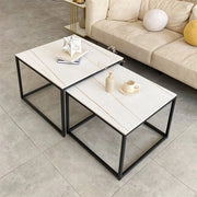 Set di 2 Bijzettafeltjes - Tavolo da caffè - 2 pezzi - Finestra marmo - Bianco/nero