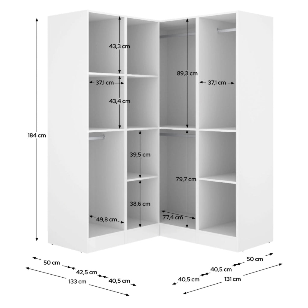 Armadio Camera da Letto Woodbury, Guardaroba Grande 8 Ripiani, 131x184h cm Bianco