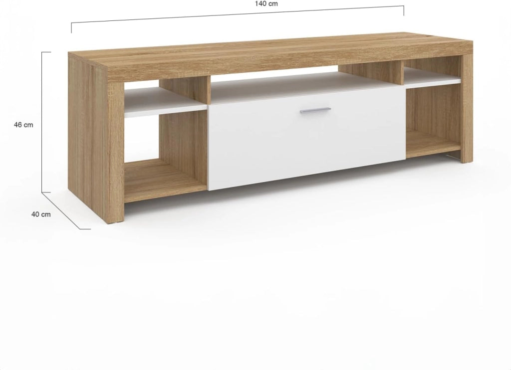 Mueble TV MALO 140 cm en madera y armario blanco