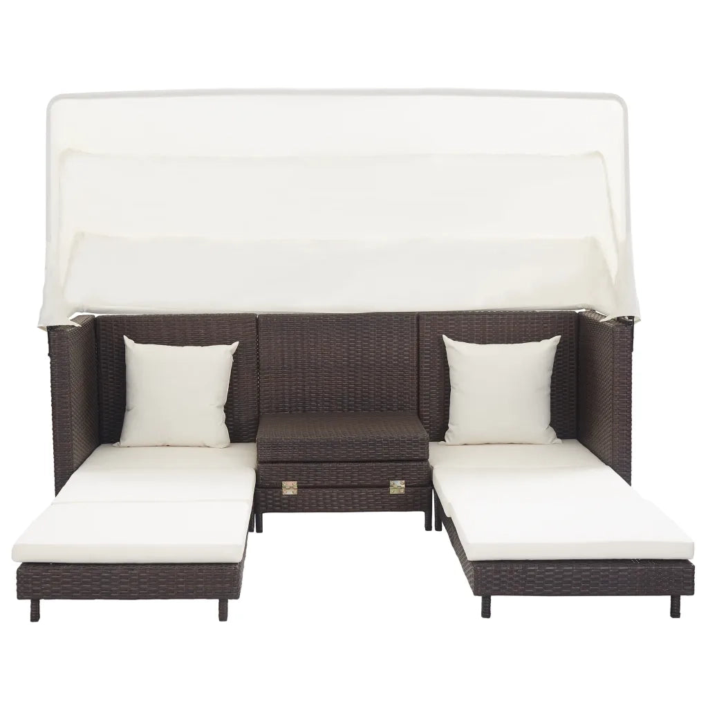 Divano Letto a 3 Posti Estendibile con Tetto Polyrattan Marrone cod mxl 55526