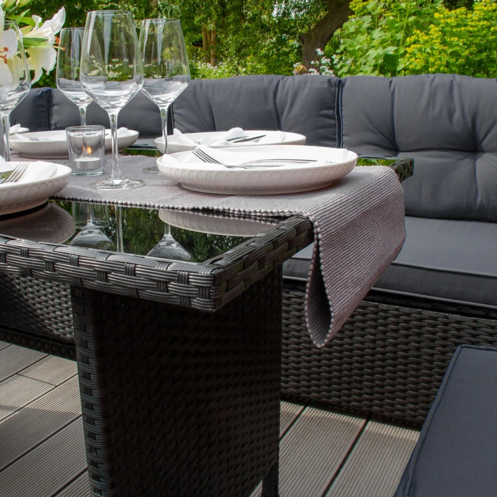 Set d'angolo in rattan Mobili da giardino Nero Divano Sgabelli Tavolo Cuscini Impermeabili