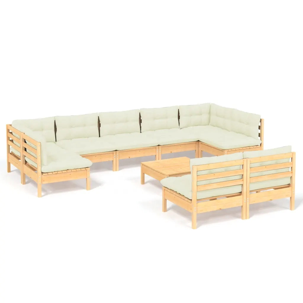 Set Divani da Giardino 10 pz con Cuscini Crema Massello di Pino cod mxl 48041