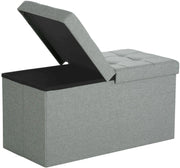 Panca con vano portaoggetti cassapanca con coperchio ribaltabile portata 300 kg 80 litri 76 x 38 x 38 cm imitazione lino grigio chiaro 12_0000427