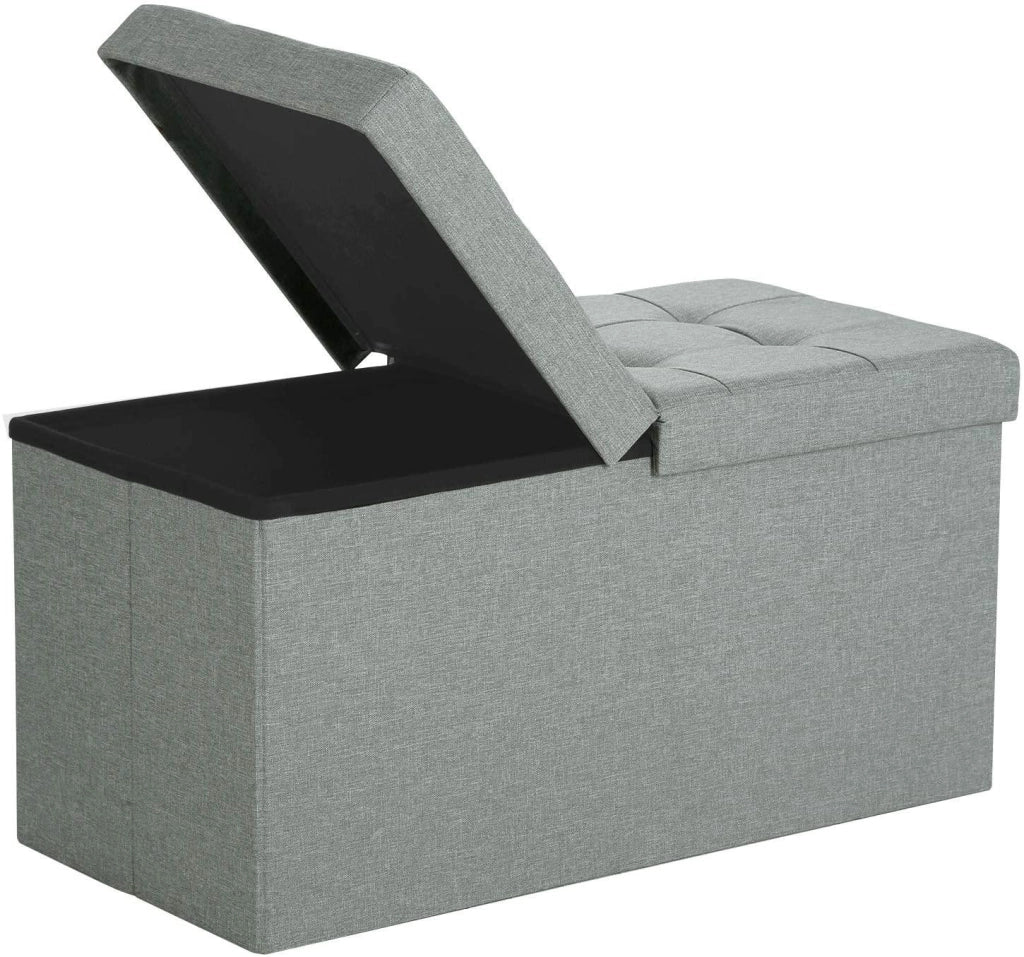 Panca con vano portaoggetti cassapanca con coperchio ribaltabile portata 300 kg 80 litri 76 x 38 x 38 cm imitazione lino grigio chiaro 12_0000427