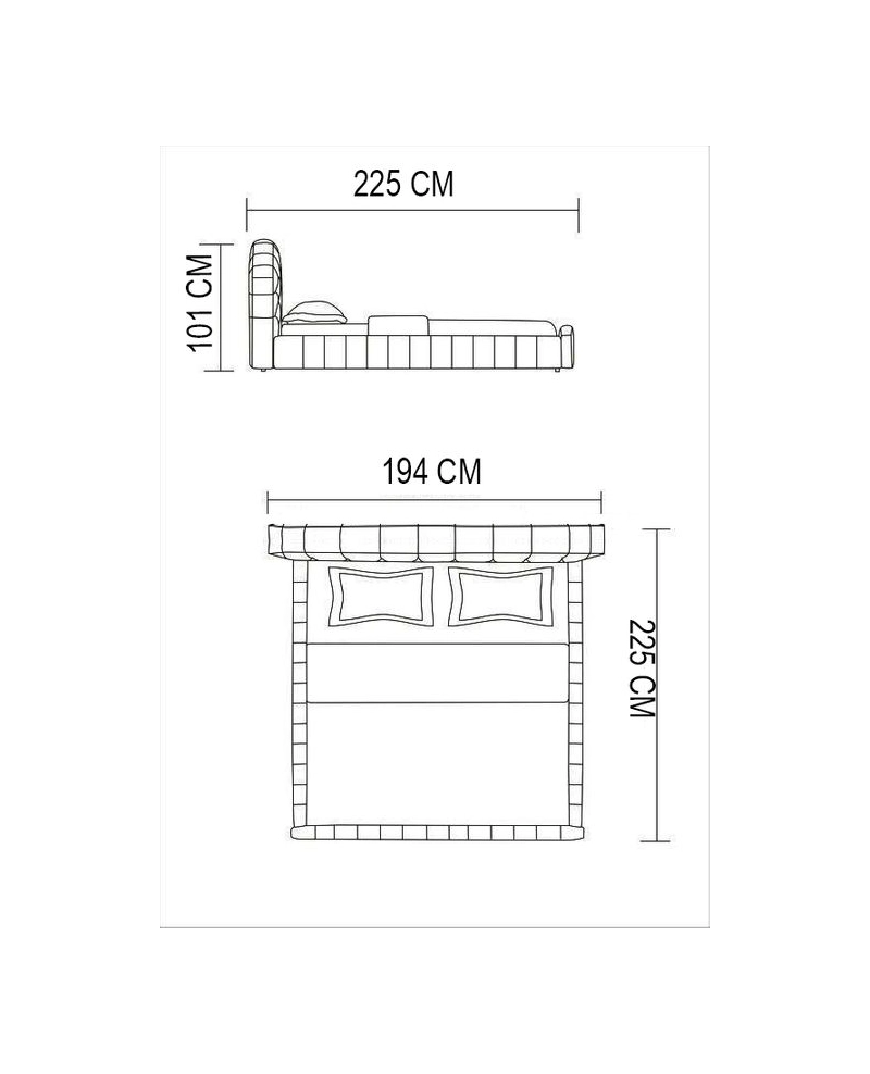 Letto Matrimoniale Due Piazze Ecopelle Nero e Acciaio 225x194cm