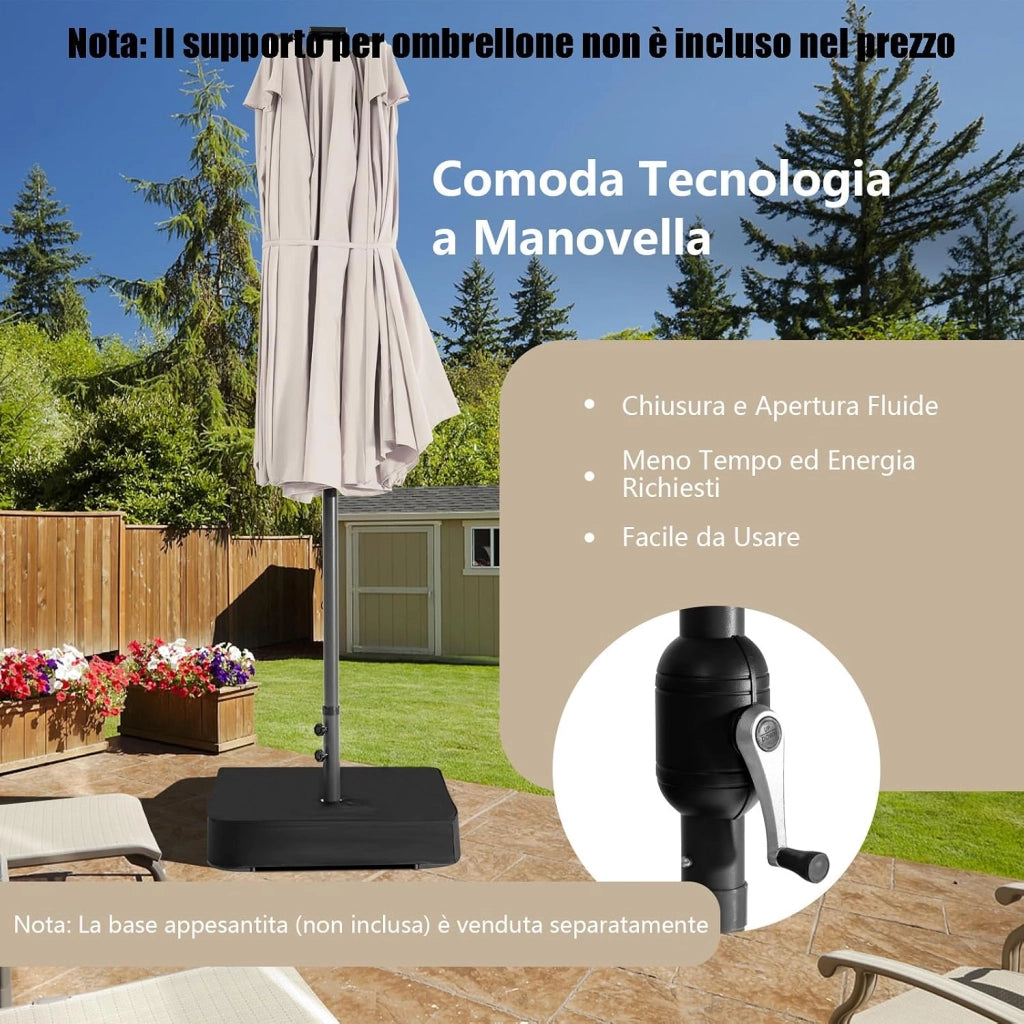 Ombrellone Doppio da Giardino 450 x 260 cm, con 48 Luci LED e 12 Stecche, Ombrellone Rettangolare con Manovella, per Giardino Piscina Cortile (Beige)