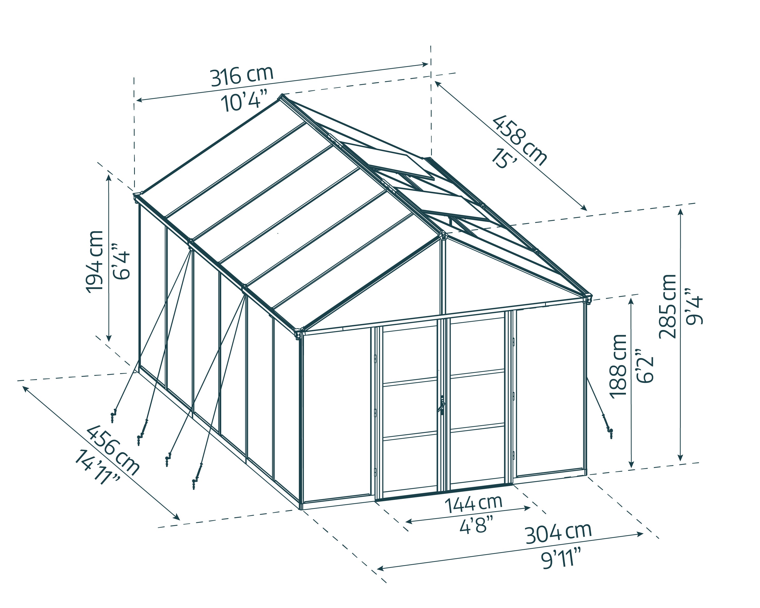Serra Da Giardino in Policarbonato 458x304x285 cm- colore Nero Canopia ARIA Ibrida
