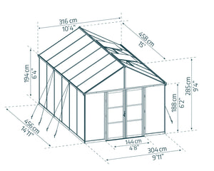 Serra Da Giardino in Policarbonato 458x304x285 cm- colore Nero Canopia ARIA Ibrida