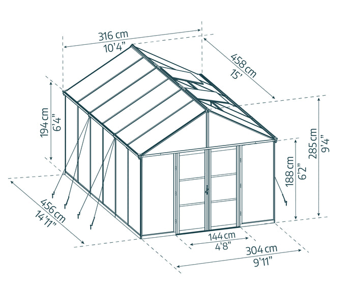 Serra Da Giardino in Policarbonato 458x304x285 cm- colore Nero Canopia ARIA Ibrida