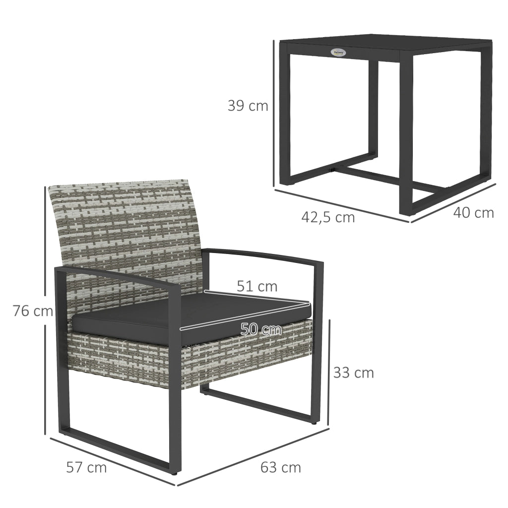 Set giardino 3 pezzi ¨C zephmum ¨C 2 sedie con cuscini + tavolino in vetro e polyrattan, grigio chiaro