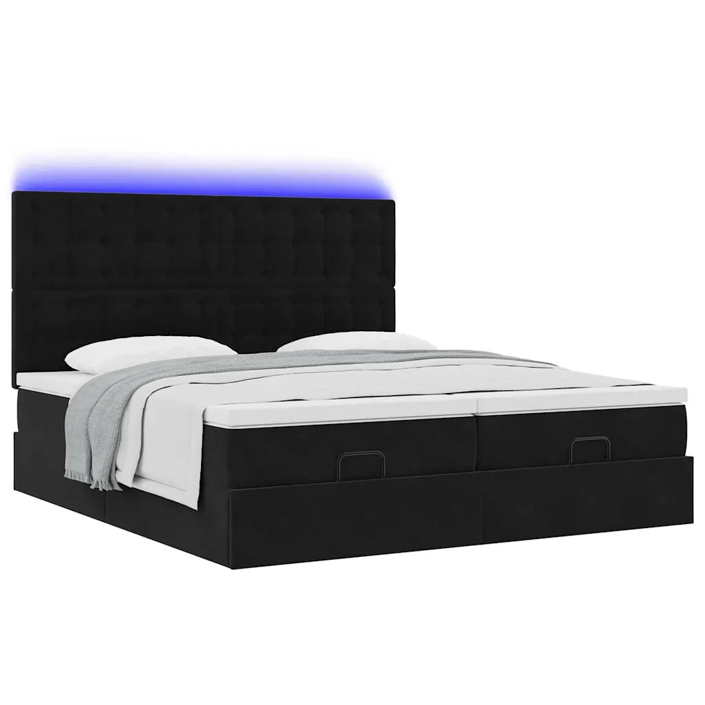 Struttura Letto Pouf con Materassi Nero 160x200 cm in Velluto 3314653