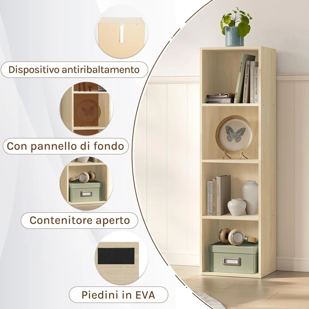 Libreria Mensola a 4 Cubi Scaffale da Esposizione Porta Libri per Casa Ufficio SK003hei4