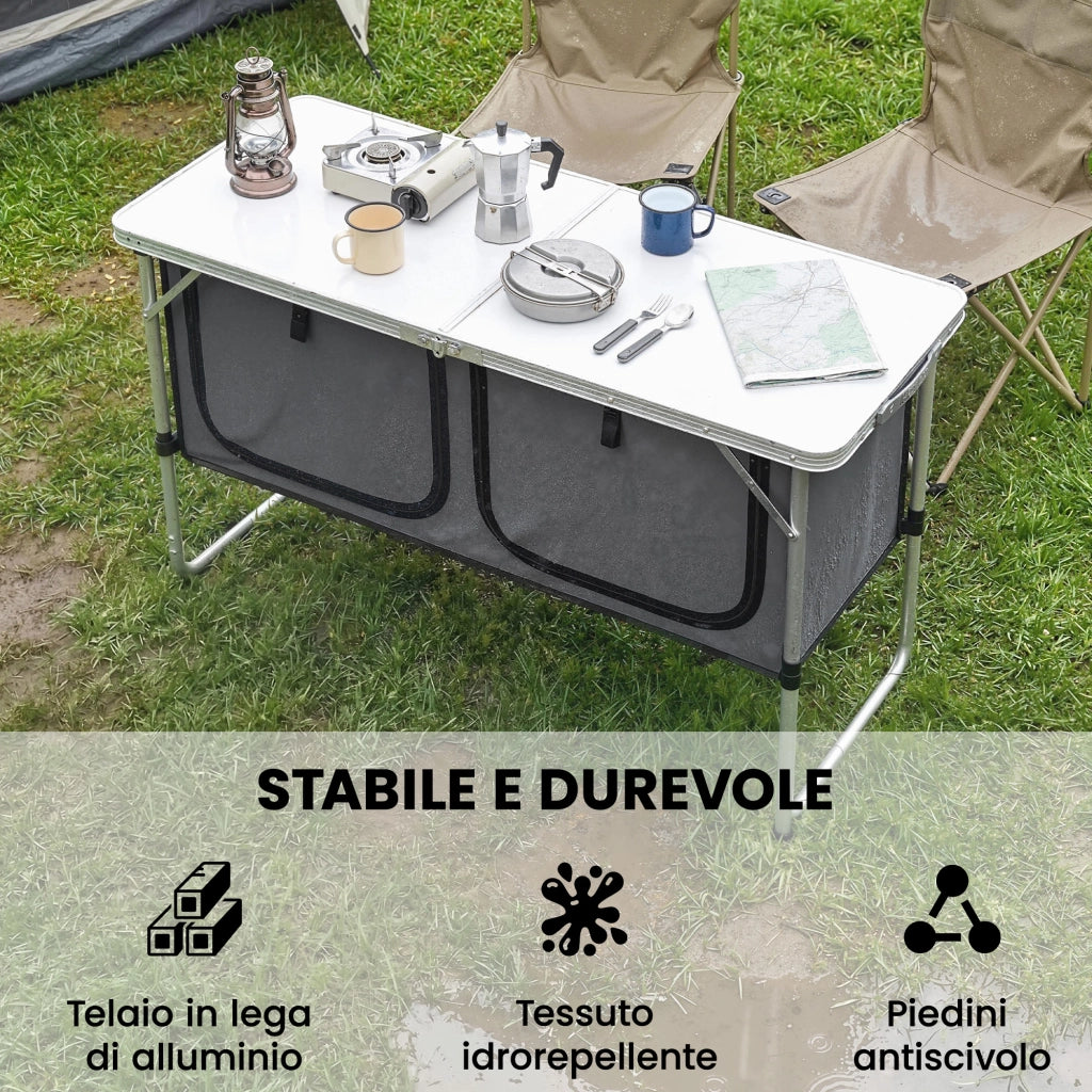 Tavolo da Campeggio Pieghevole con Armadietto ¨C zephmum ¨C Argento